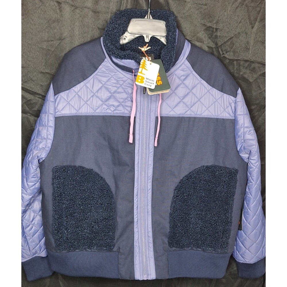 NWT Bass Outdoor Quilted Sherpa Bomber Jacket Blue Women's Small S Mixed Media